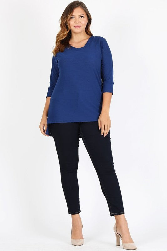 Plus Size Knit V-Neck Hi-Low Top