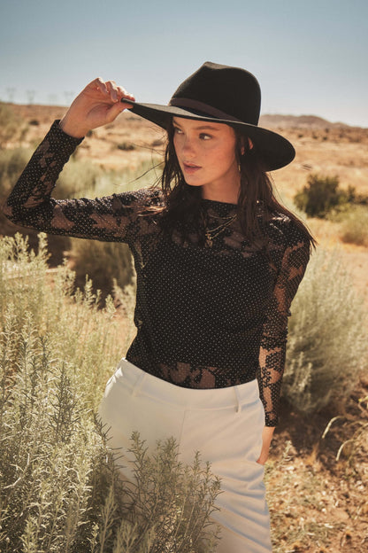 Black Ces Femme Floral Lace Mesh Bodysuit