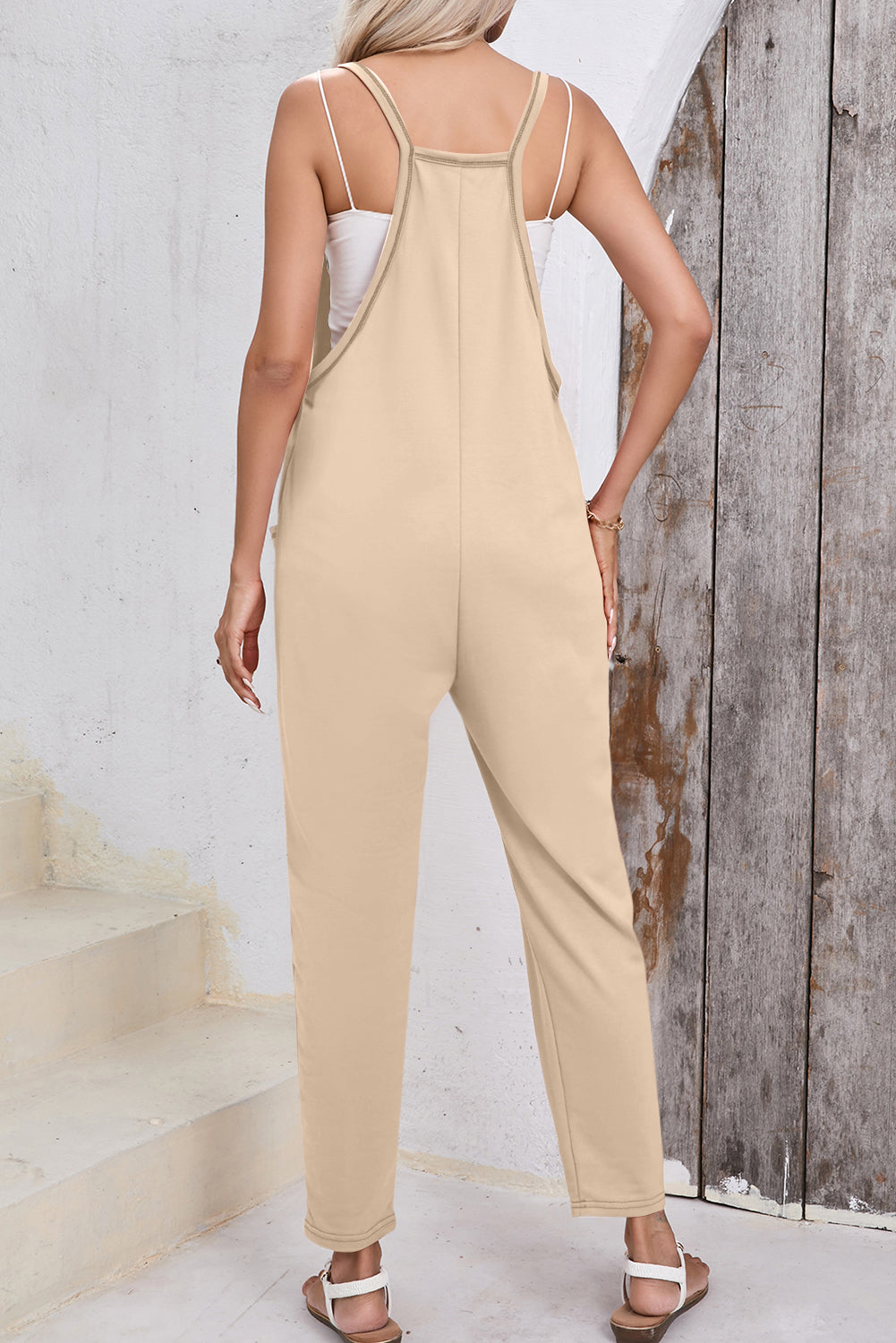 Pocketed Scoop Neck Spaghetti Strap Overalls