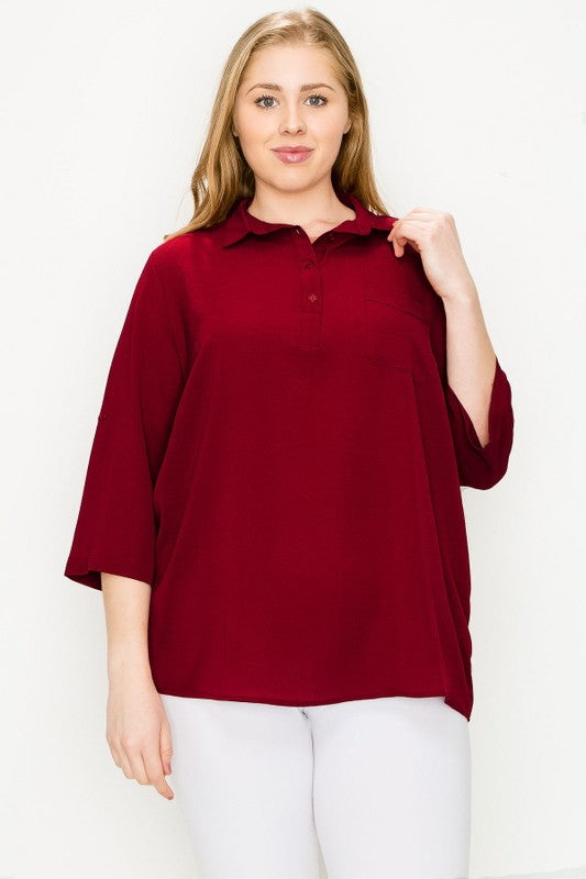 Plus Size KOSHIBO ROLL UP SLEEVE TOP