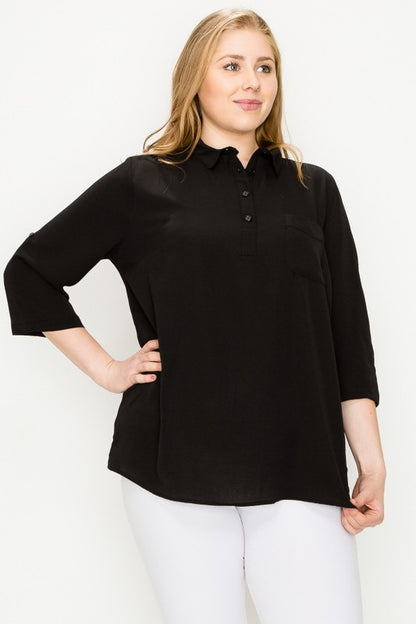 Plus Size KOSHIBO ROLL UP SLEEVE TOP