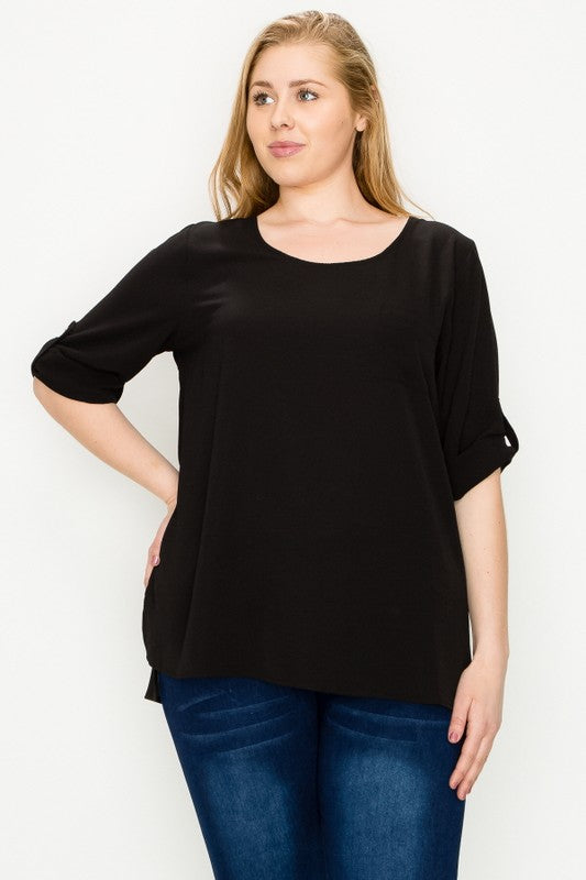 PLUS SIZE KOSHIBO ROLL UP SLEEVE TOP