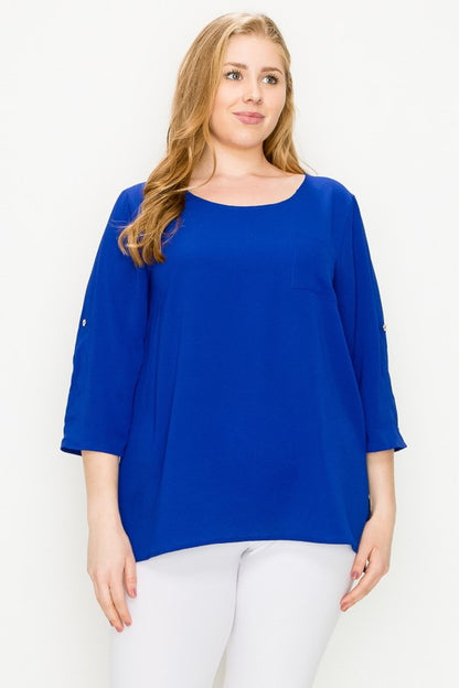 PLUS SIZE KOSHIBO ROLL UP SLEEVE TOP