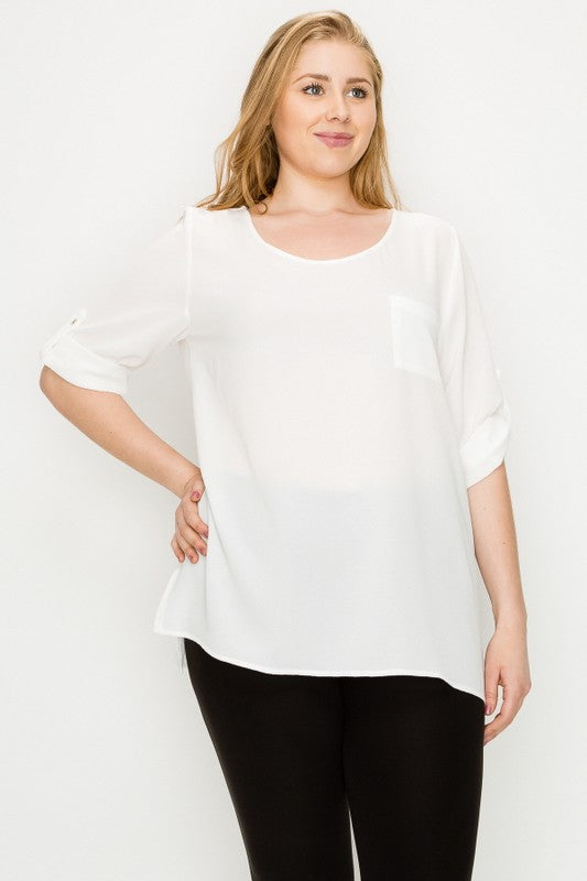 PLUS SIZE KOSHIBO ROLL UP SLEEVE TOP