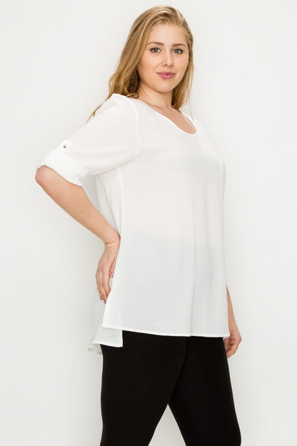 PLUS SIZE KOSHIBO ROLL UP SLEEVE TOP