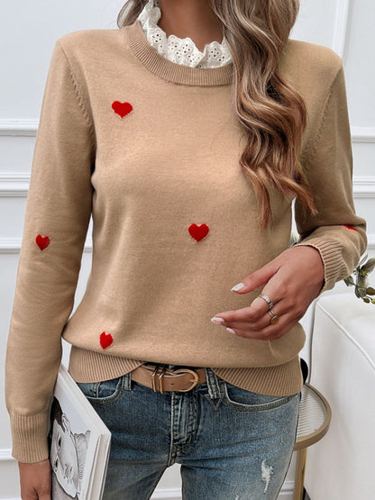 Lace Detail Heart Long Sleeve Sweater