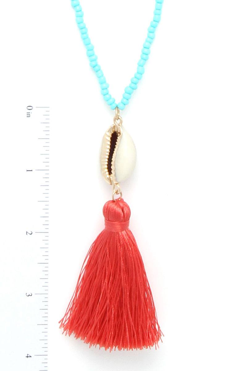 Cowrie Shell Tassel Beaded Necklace