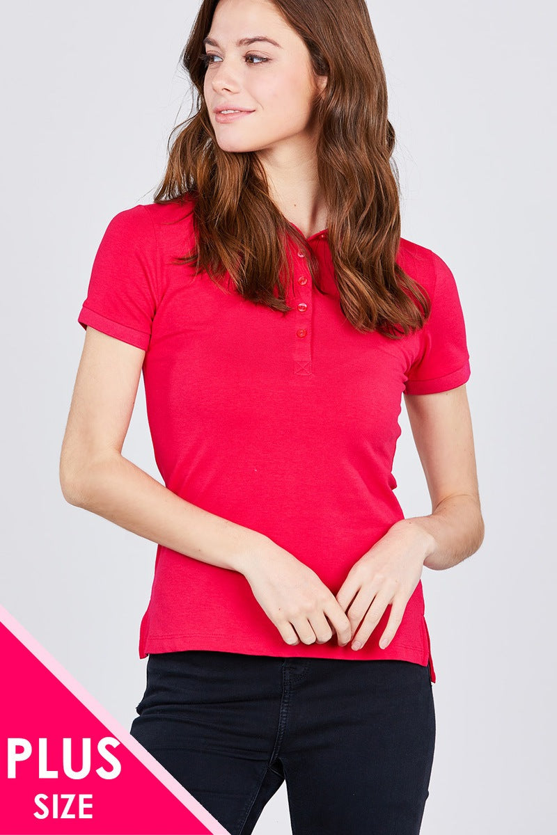 Red Classic Jersey Spandex Polo Top