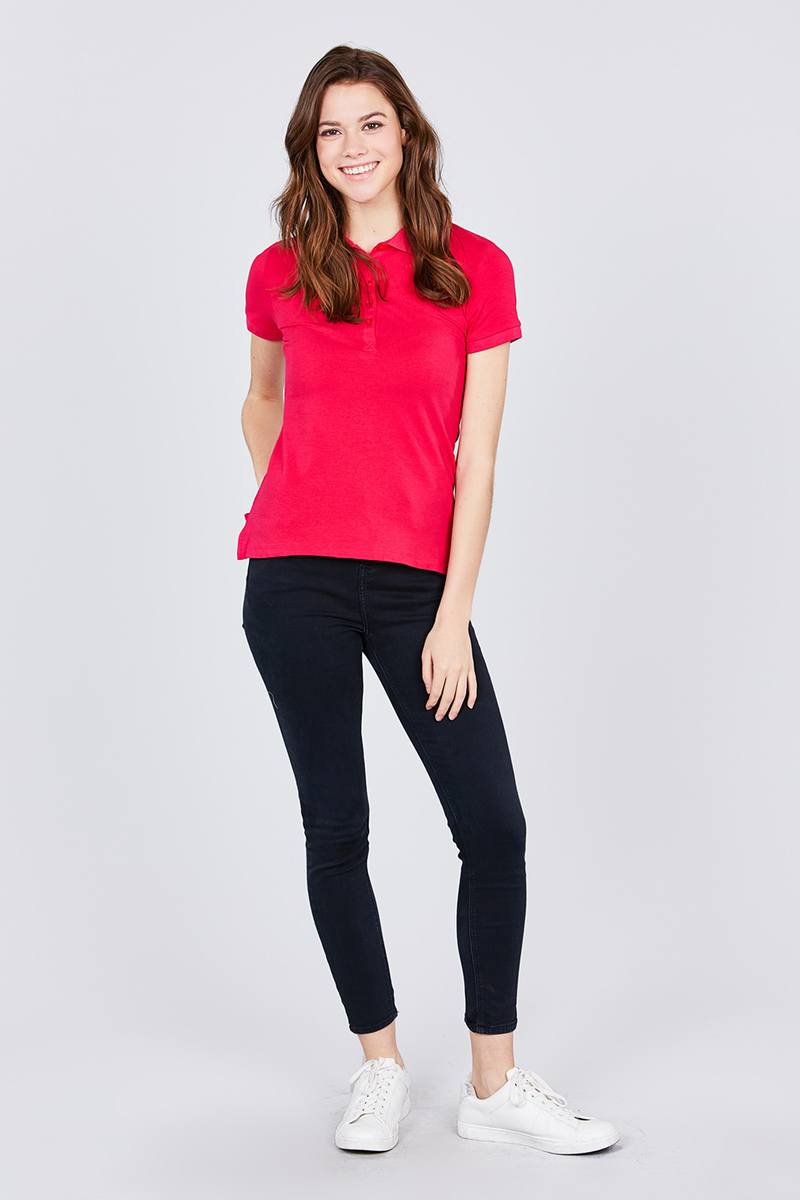 Red Classic Jersey Spandex Polo Top