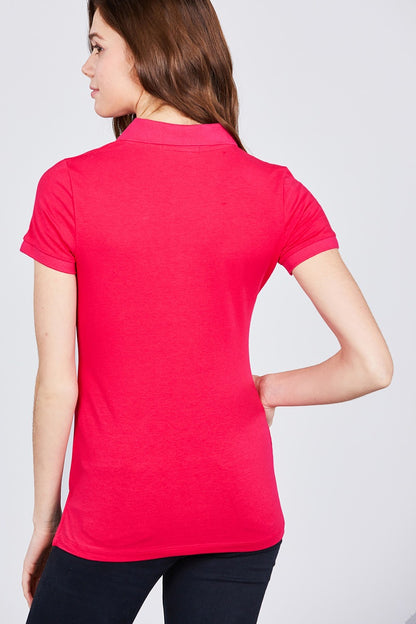 Red Classic Jersey Spandex Polo Top