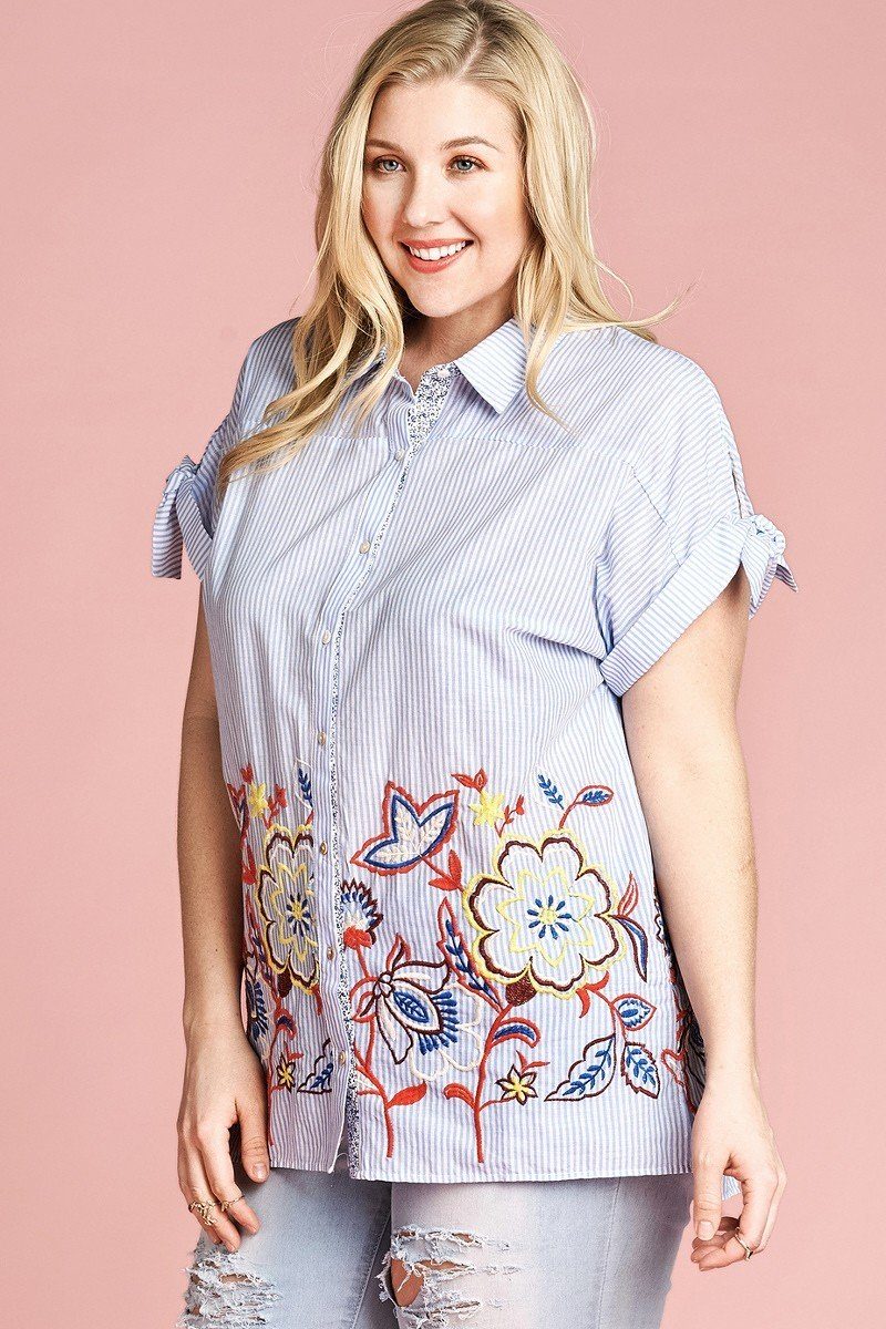 Light Purple Striped Buttoned Down Collared Blouse