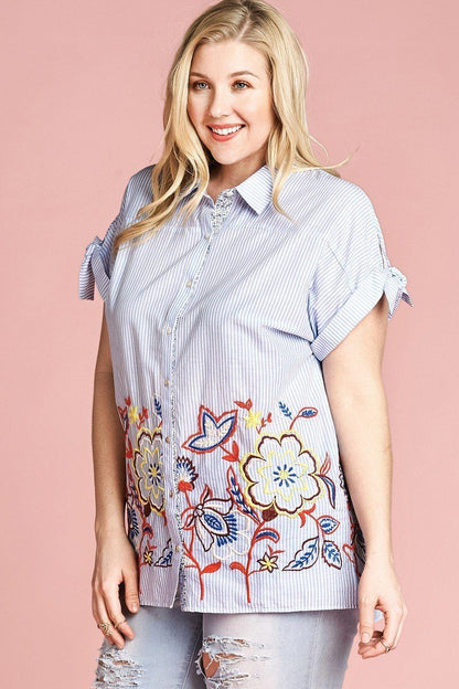 Light Purple Striped Buttoned Down Collared Blouse