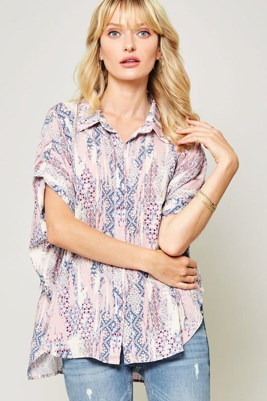 Multi-Peach Ornately Patterned Woven Top