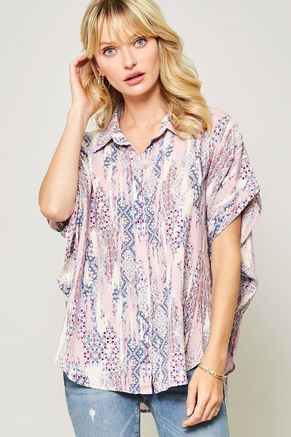 Multi-Peach Ornately Patterned Woven Top