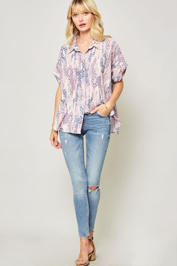 Multi-Peach Ornately Patterned Woven Top