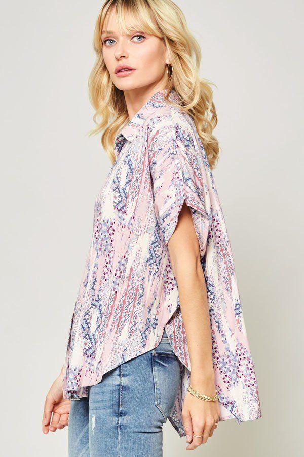 Multi-Peach Ornately Patterned Woven Top
