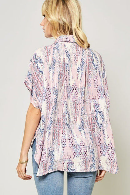 Multi-Peach Ornately Patterned Woven Top