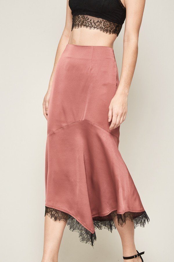 Pink Solid Woven Midi Skirt