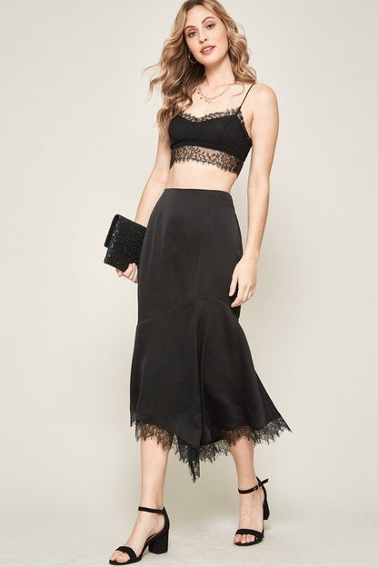 Black Solid Woven Midi Skirt