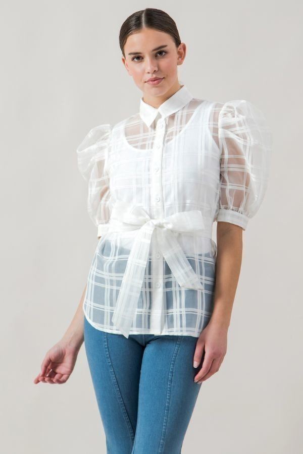 White See-thru Mini Length Organza Top