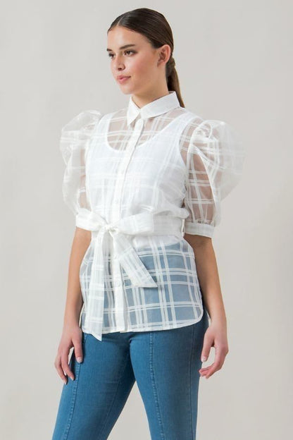 White See-thru Mini Length Organza Top