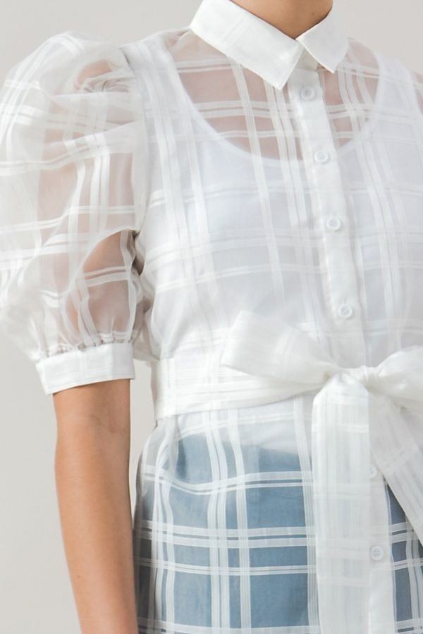 White See-thru Mini Length Organza Top