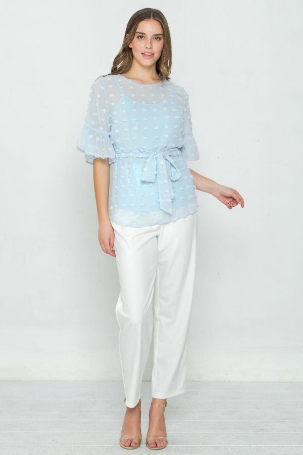 Light Blue Pom-pom Top