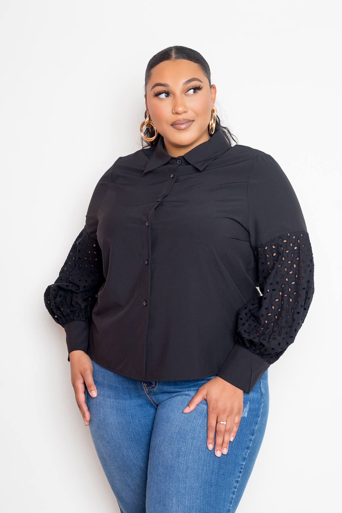 Black Blouse With Punched Sleeves