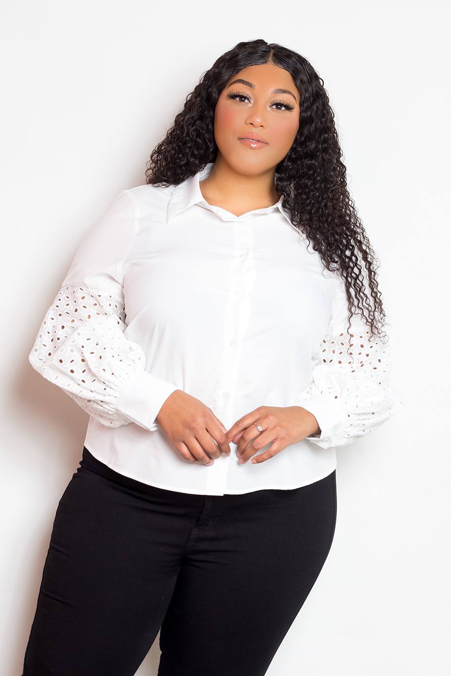 White Blouse With Punched Sleeves