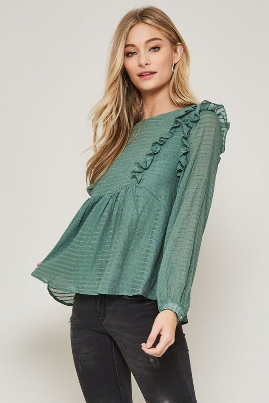 Green Semi-sheer Striped Woven Top