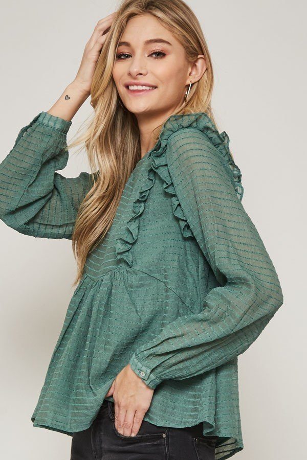 Green Semi-sheer Striped Woven Top