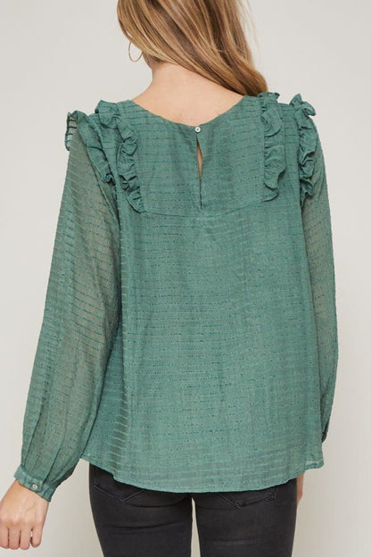 Green Semi-sheer Striped Woven Top