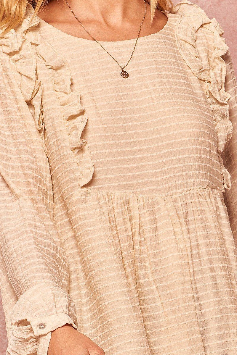 Tan Semi-sheer Striped Woven Top