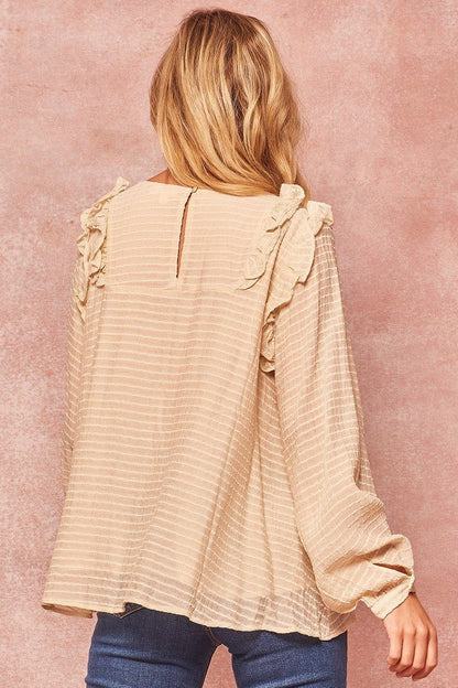 Tan Semi-sheer Striped Woven Top