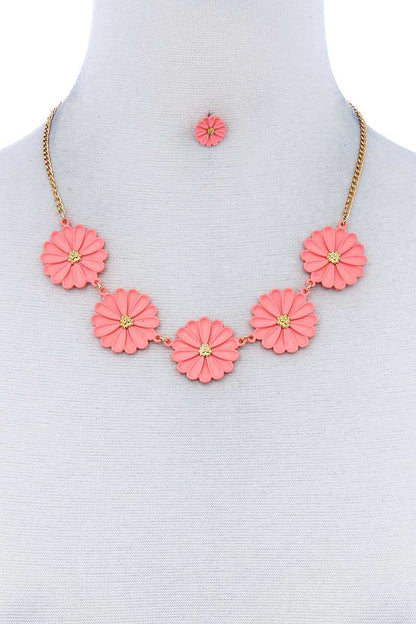 Fashion Cute Multi Tender Flower Necklace And Earring Set