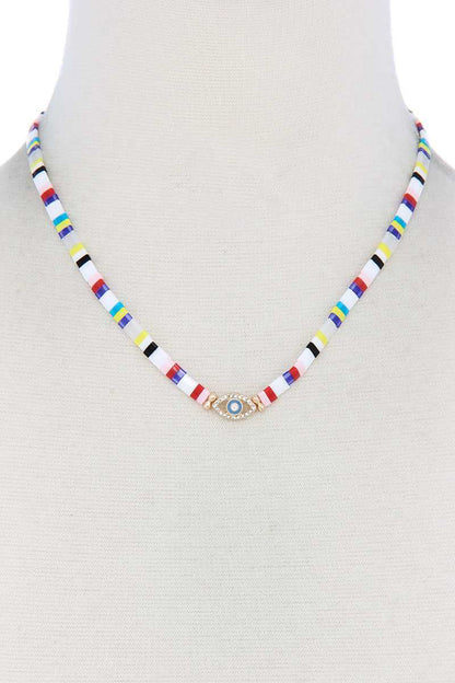 Evil Eye Charm Color Block Necklace