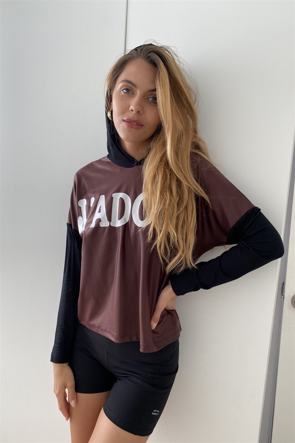 Burgundy & Black "j'adore" Silver Graphic Hoodie Top