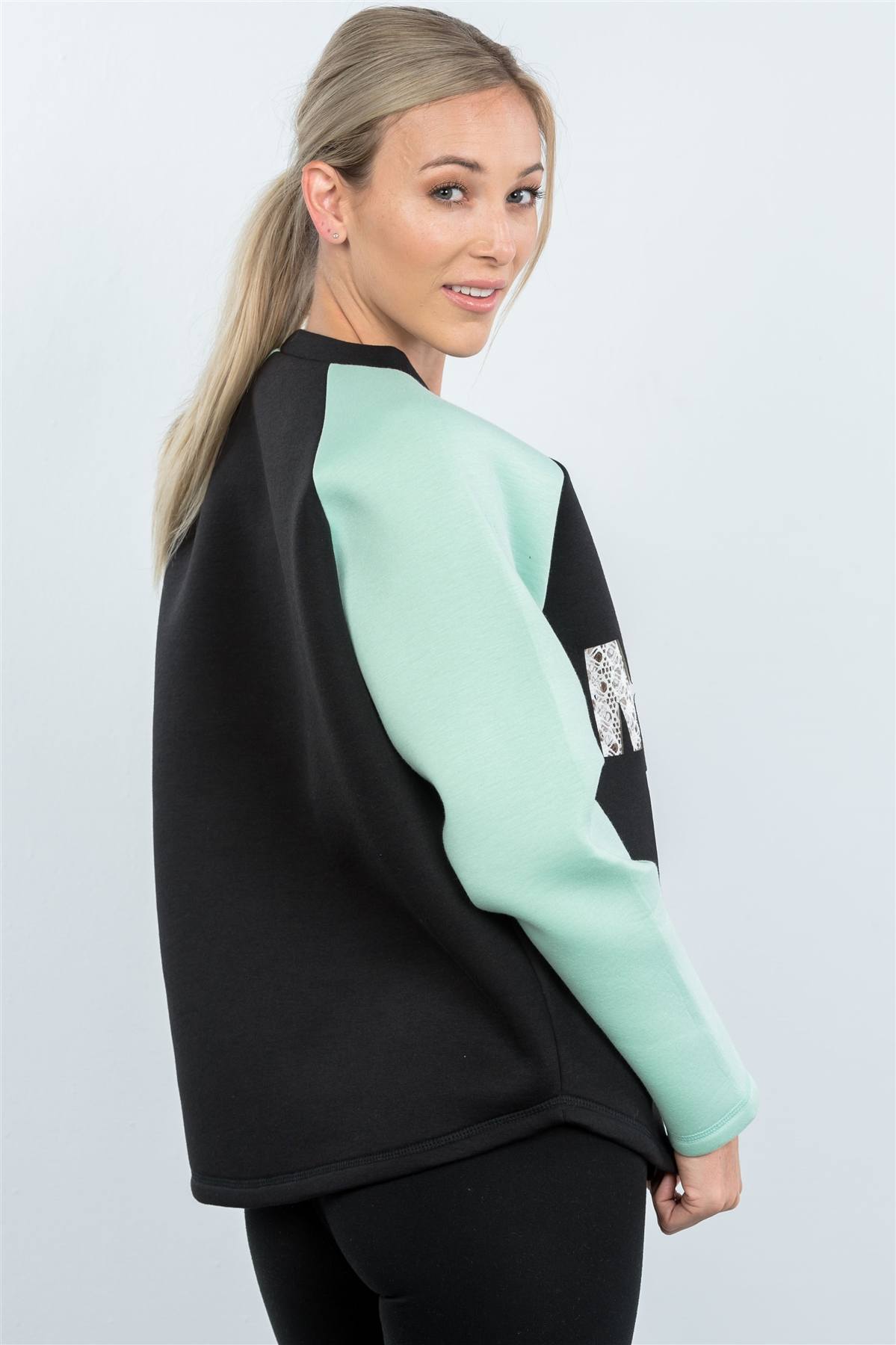 Black Sleeve Curved Hem Sweater