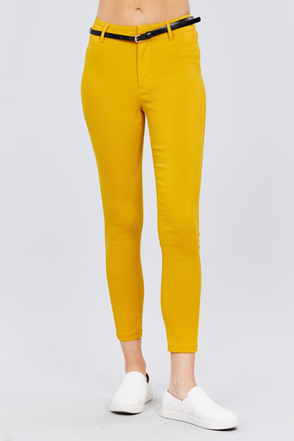 Yellow Bengaline Belted Pants