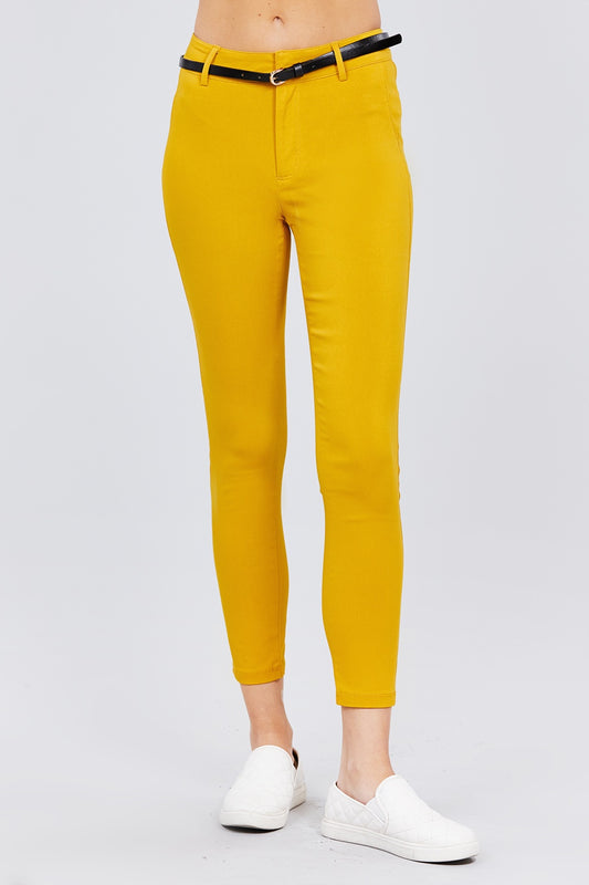 Yellow Bengaline Belted Pants