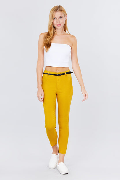 Yellow Bengaline Belted Pants