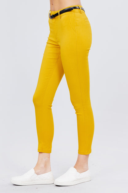 Yellow Bengaline Belted Pants