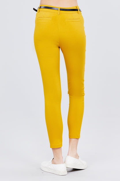 Yellow Bengaline Belted Pants