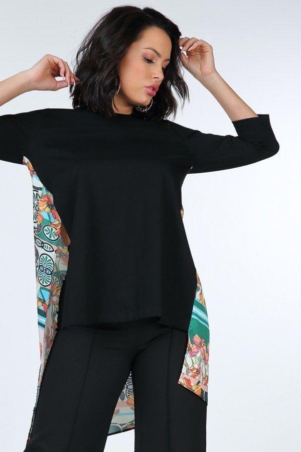 Black Asymmetrical Print High Low Top