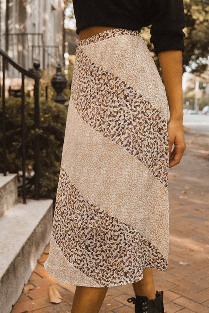 White Floral-print Woven Midi Skirt