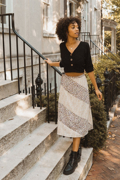 White Floral-print Woven Midi Skirt