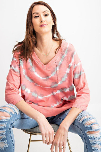 Pink 3/4 Sleeves Special Washed Boxy Cotton Slub Top