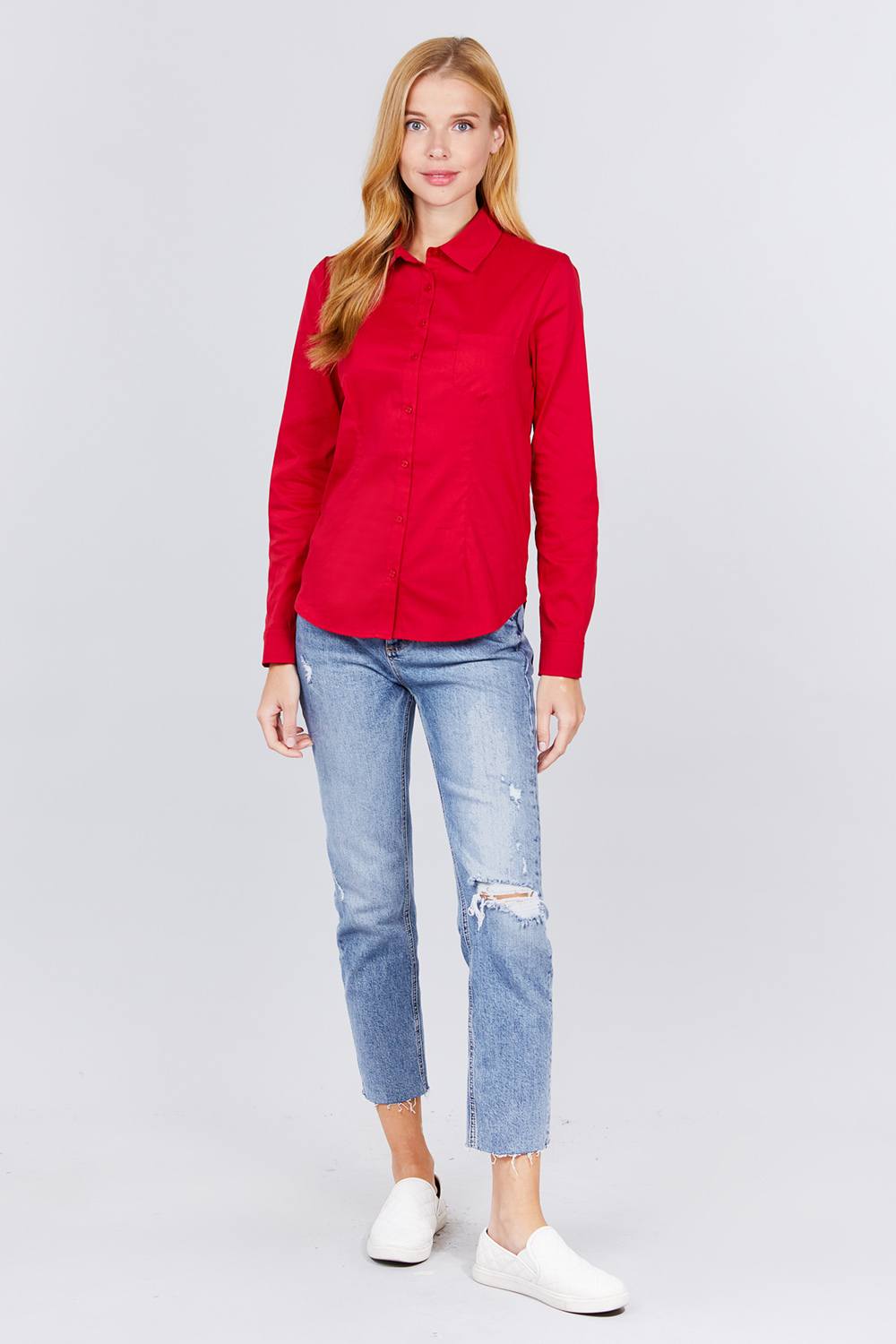Red Button Down Woven Shirts