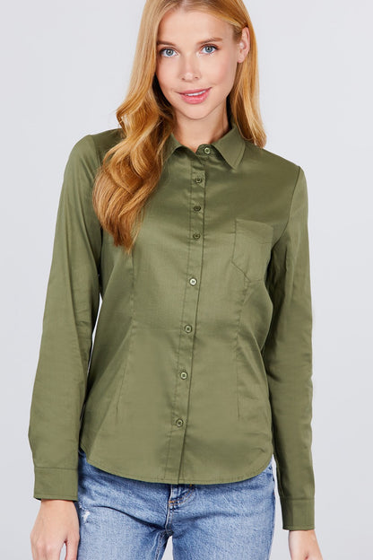 Olive Button Down Woven Shirts