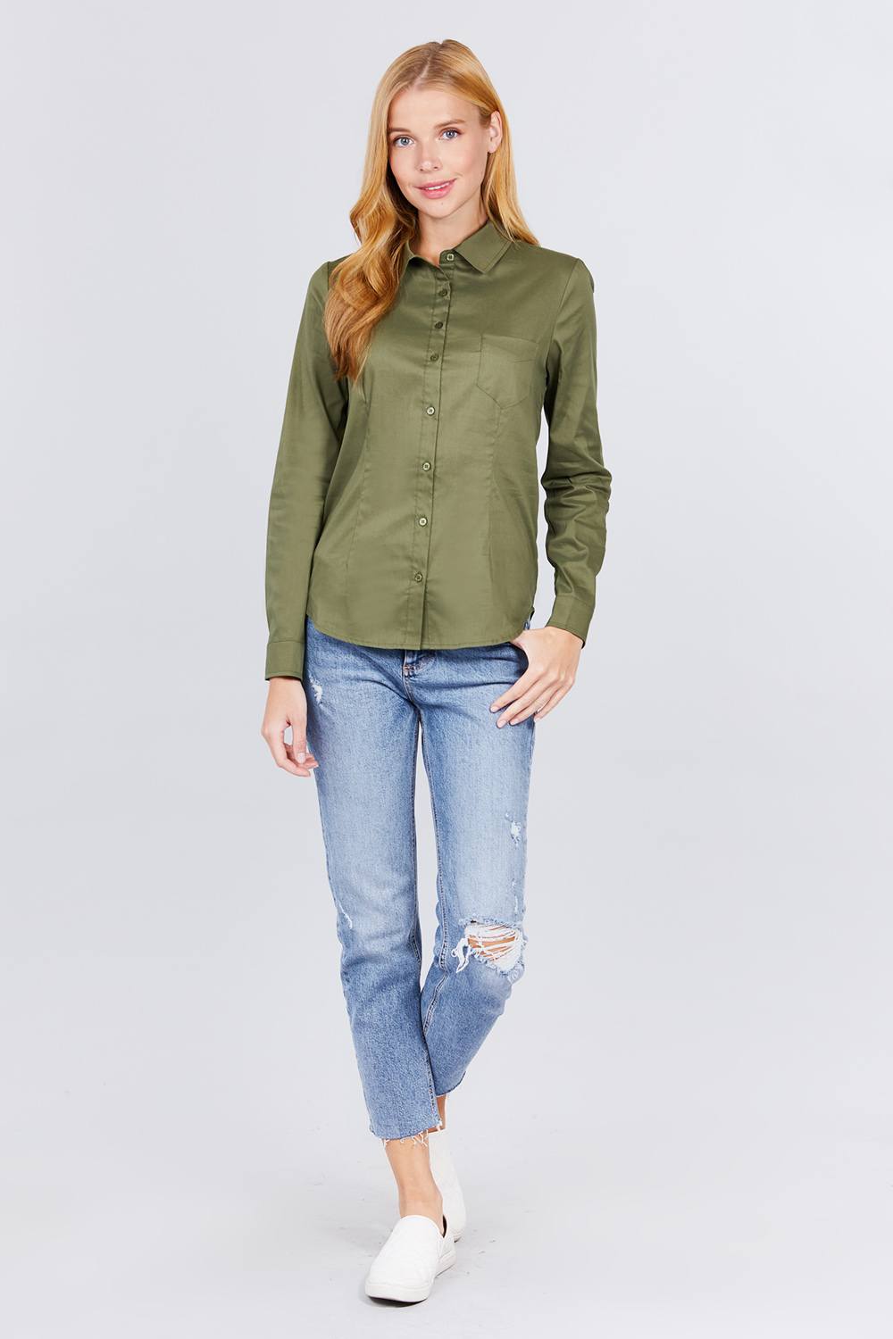 Olive Button Down Woven Shirts